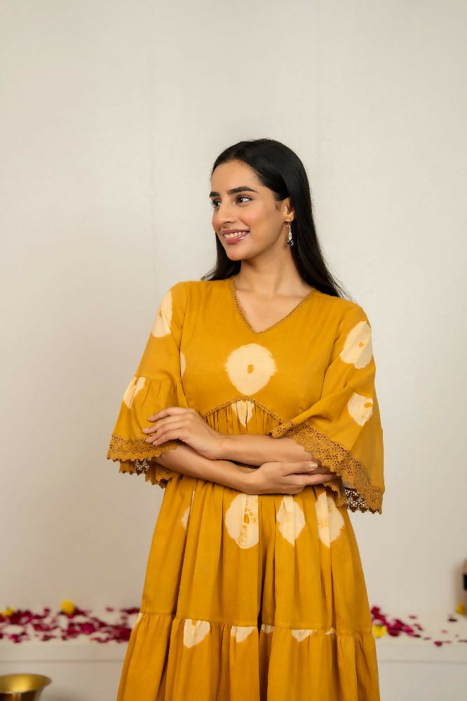 Mustard Yellow Tie & Dye Cotton Dress