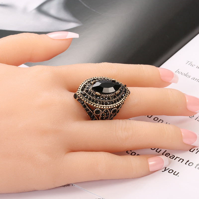 European And American Gold-Plated Crystal Gemstone Rings, Fashionable Bohemian Retro Rings, Cross-Border Jewelry Wholesale