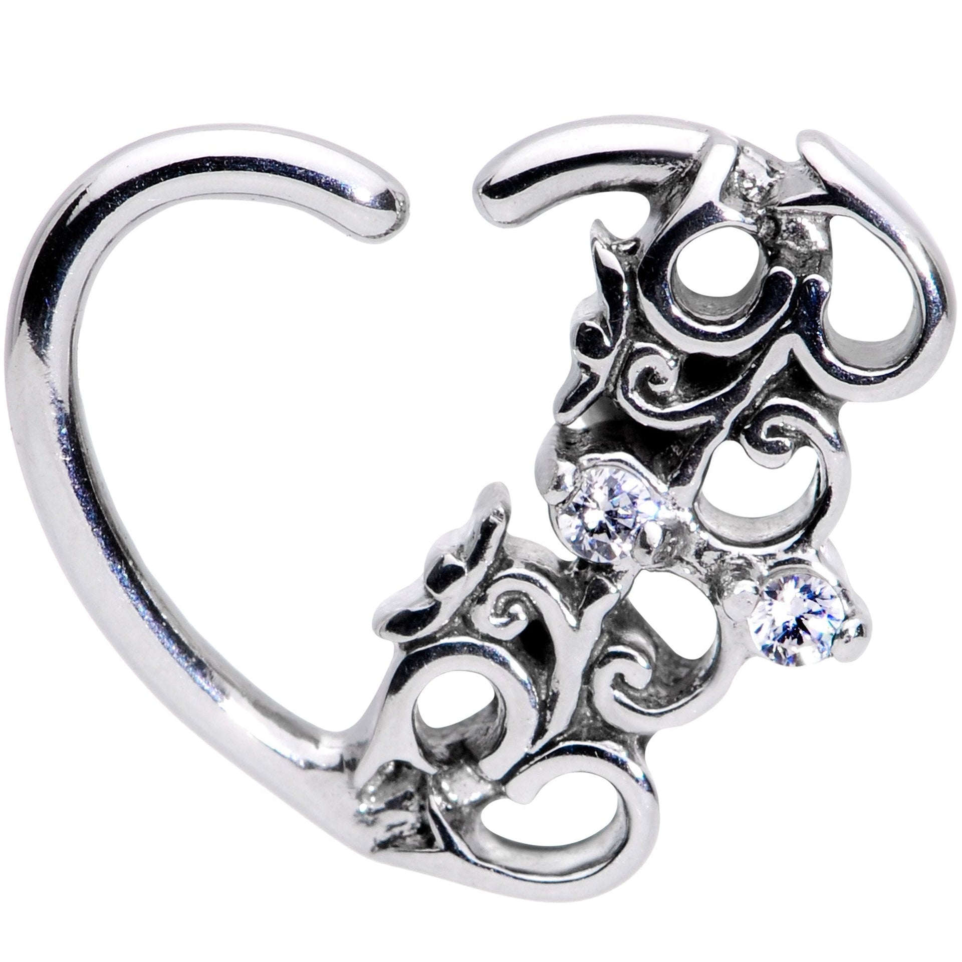 16G 3/8 Clear CZ Gem Abstract Hearts Left Heart Closure Ring