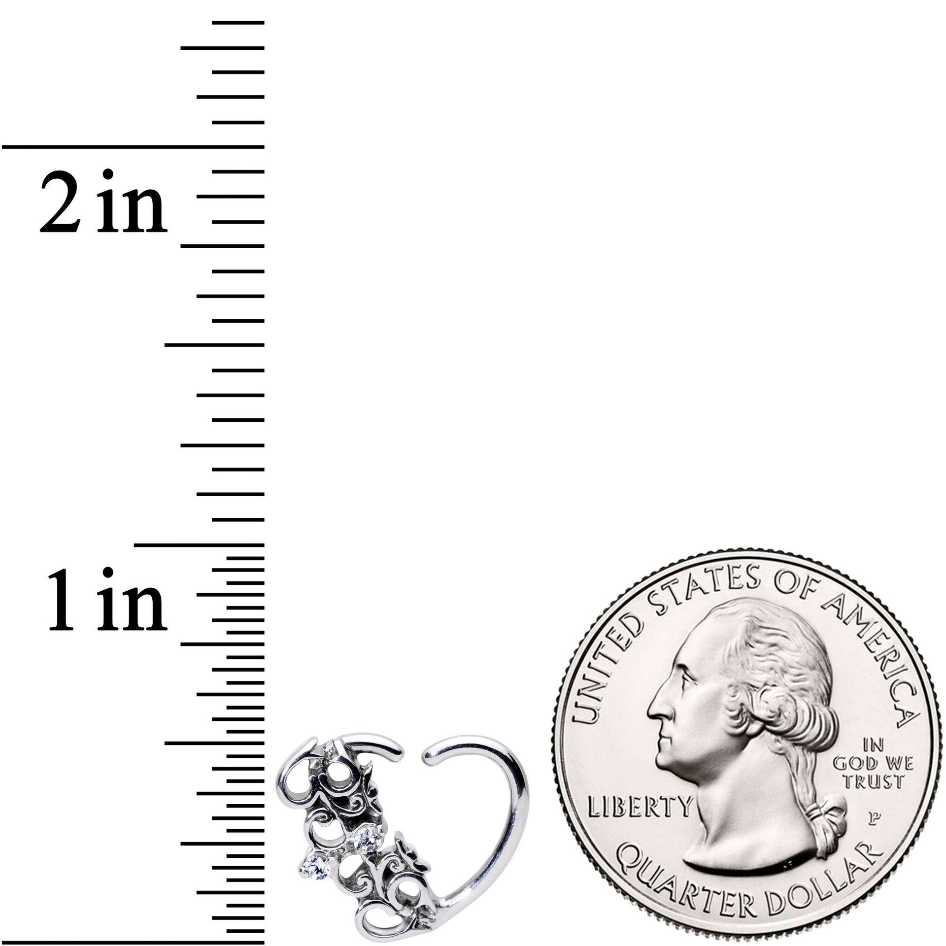 16G 3/8 Clear CZ Gem Abstract Hearts Right Heart Closure Ring