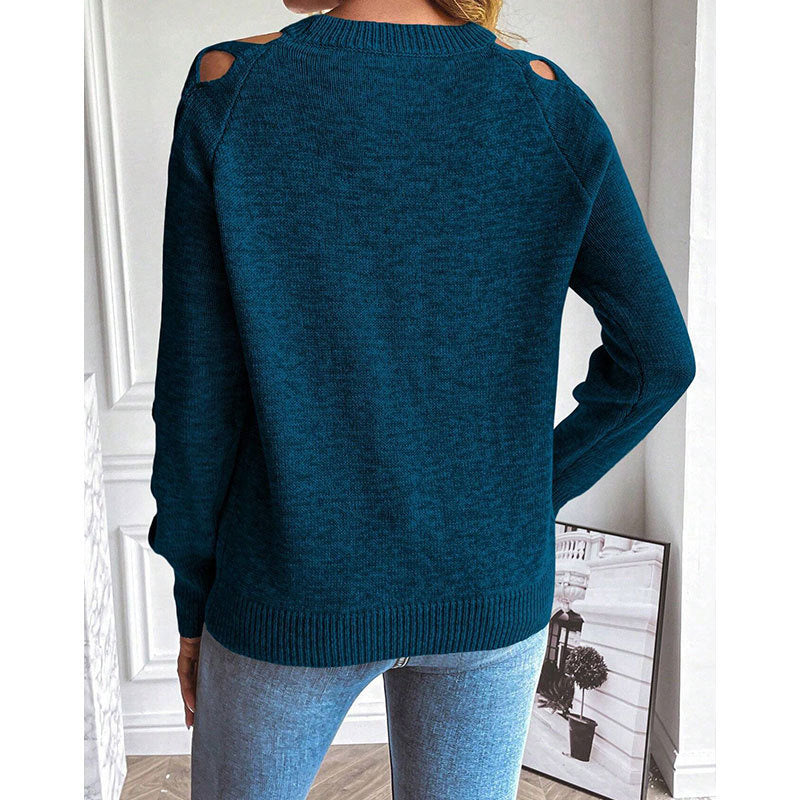 Women's Casual Long Sleeve Hollow Out Crewneck Sweater - Image 6