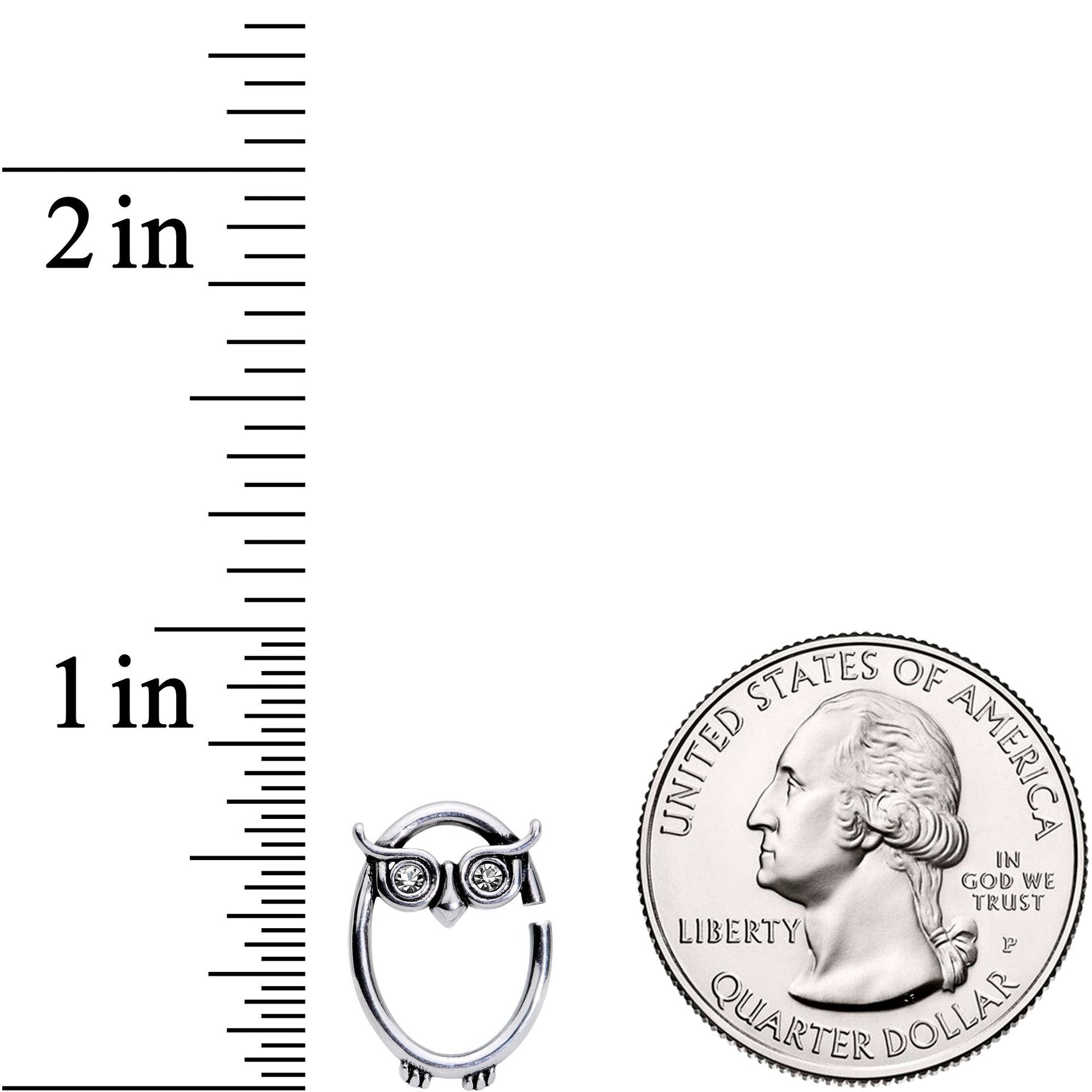 16G 3/8 Clear Cubic Zirconia Wise Old Right Owl Closure Ring