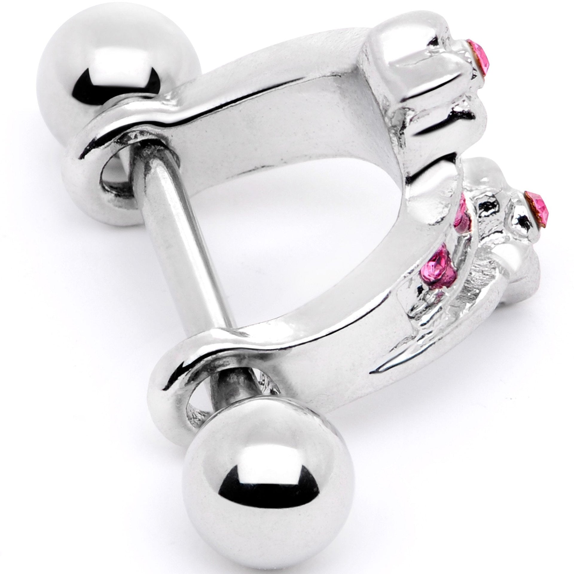 16G 1/2 Pink Gem Cross Crown Cartilage Cuff