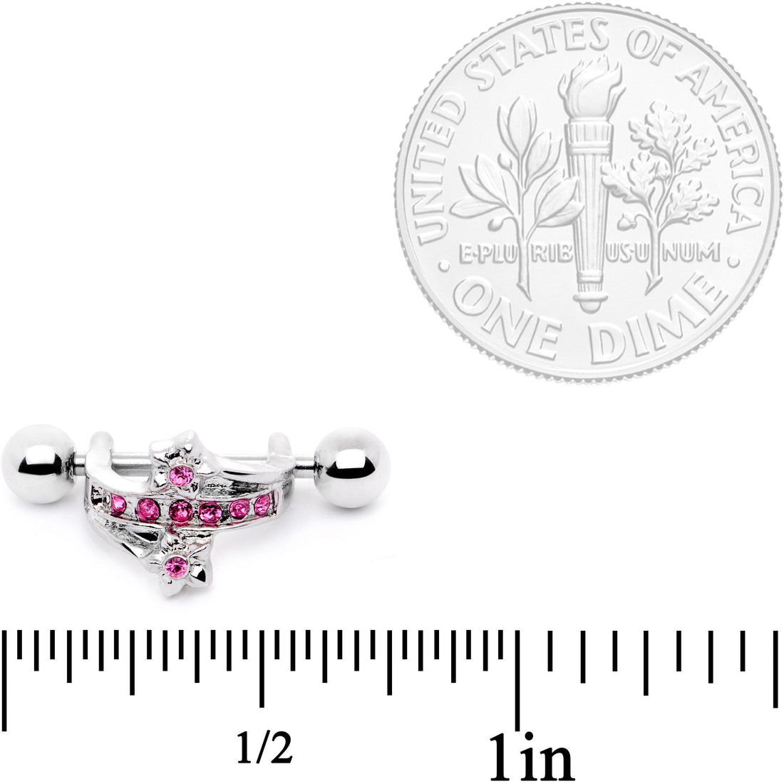 16G 1/2 Pink Gem Cross Crown Cartilage Cuff