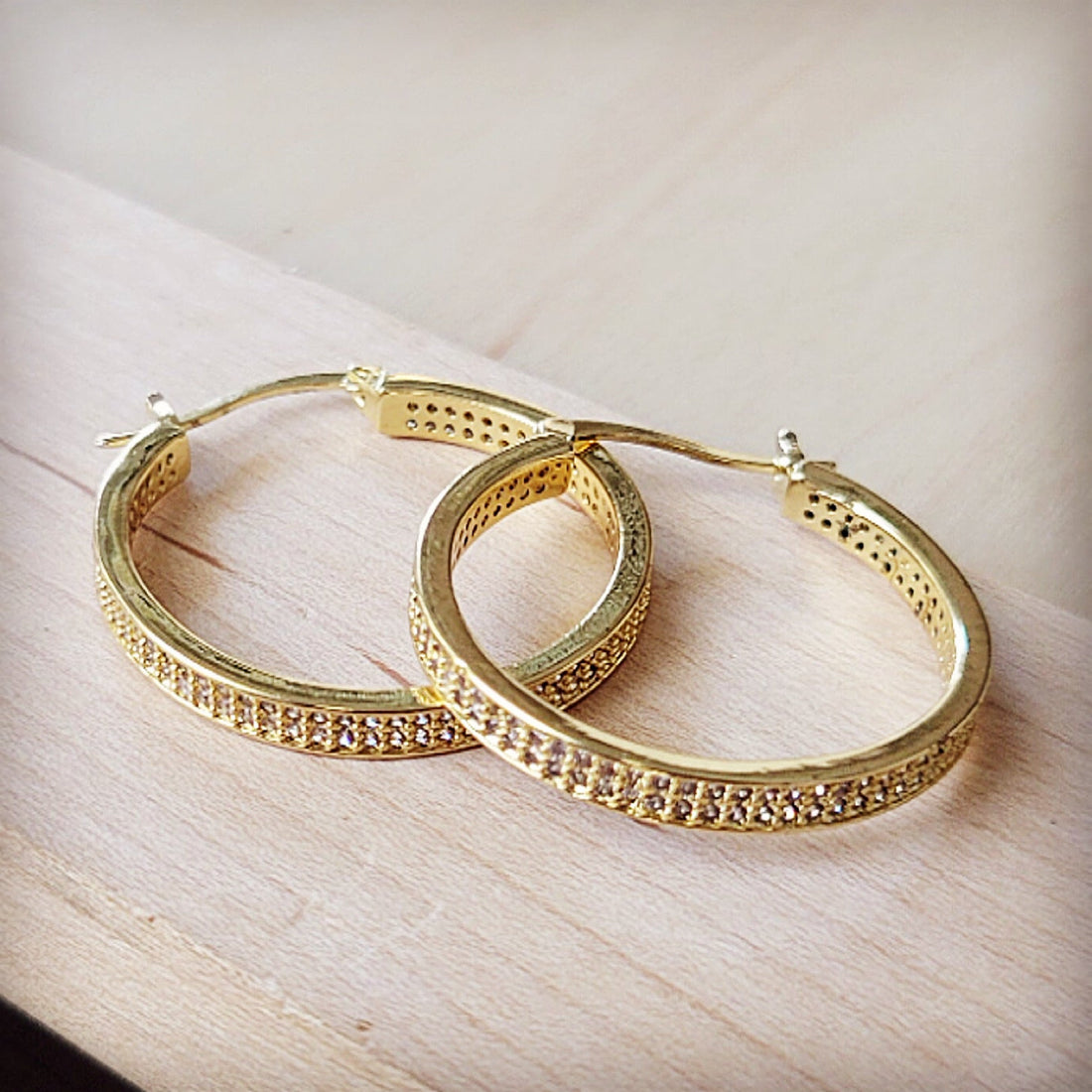 Gold-Tone Pave Hoop Earrings with Sparkling Stone Accents