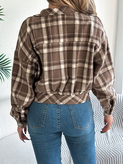 Classic Plaid Long Sleeve Button-Up Jacket for Women
