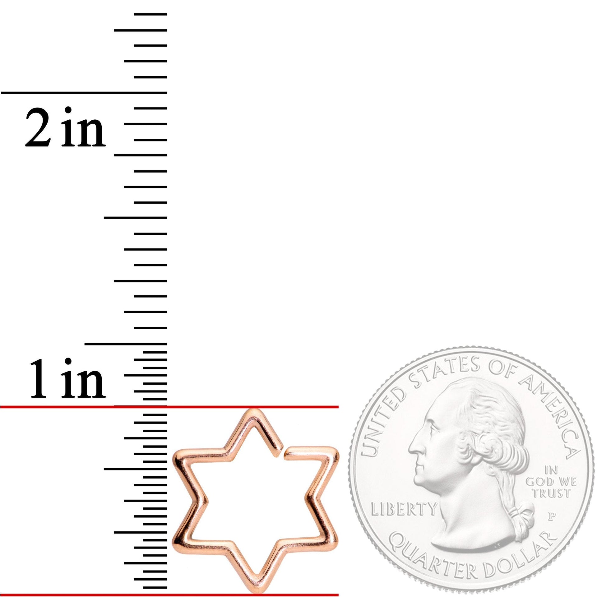 16G 3/8 Rose Gold Tone Hexagram Star of David Closure Ring