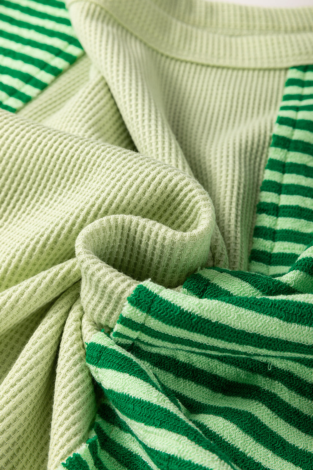 Mint Green Striped Patchwork 3/4 Sleeve Knit Top