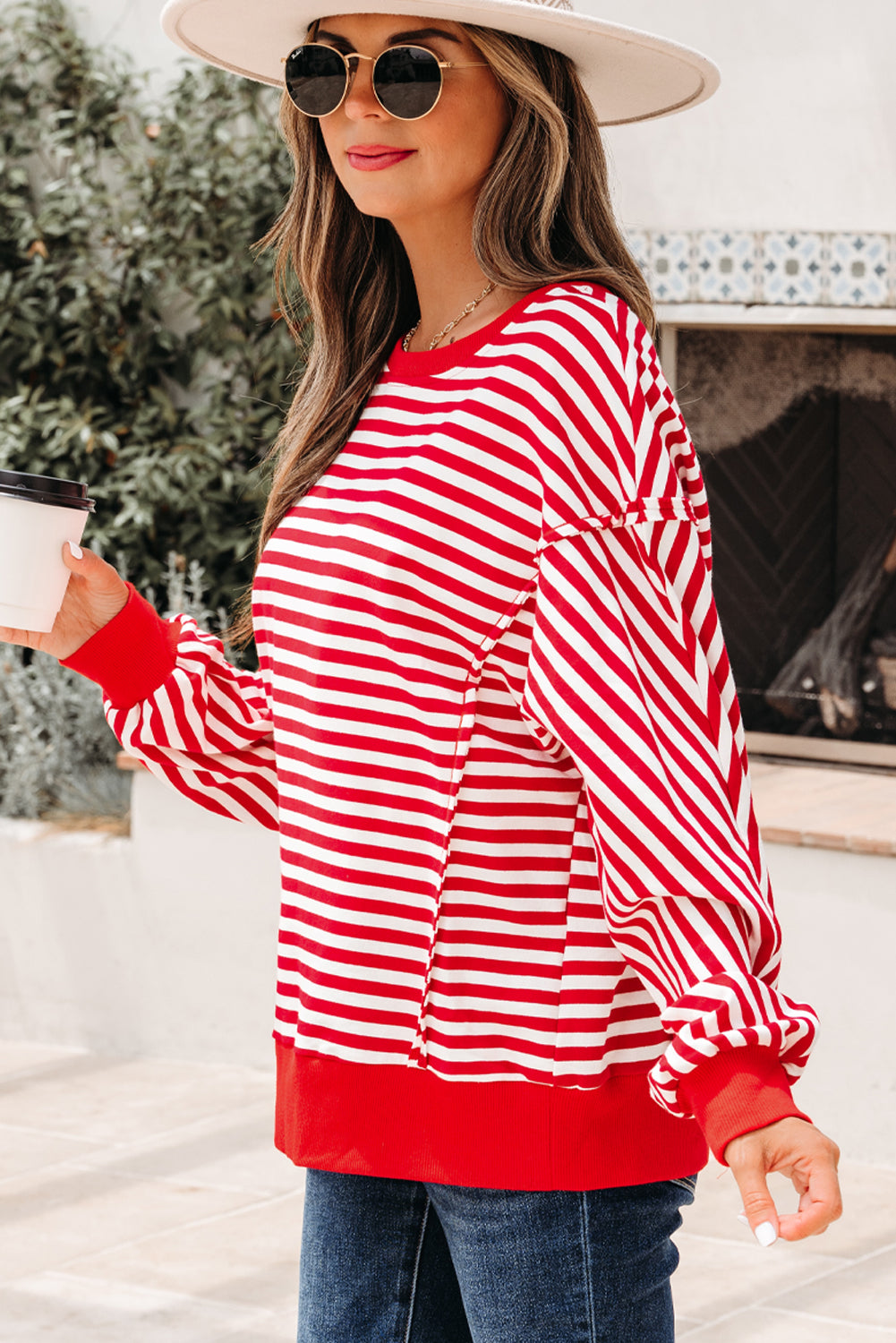 Stripe Reverse Seam Drop Shoulder Top
