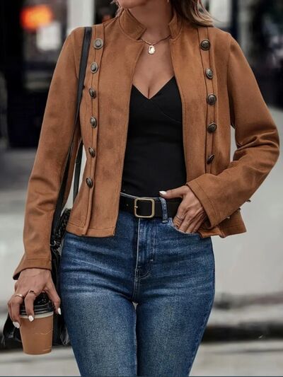 Military Inspired Open Front Long Sleeve Jacket for Women