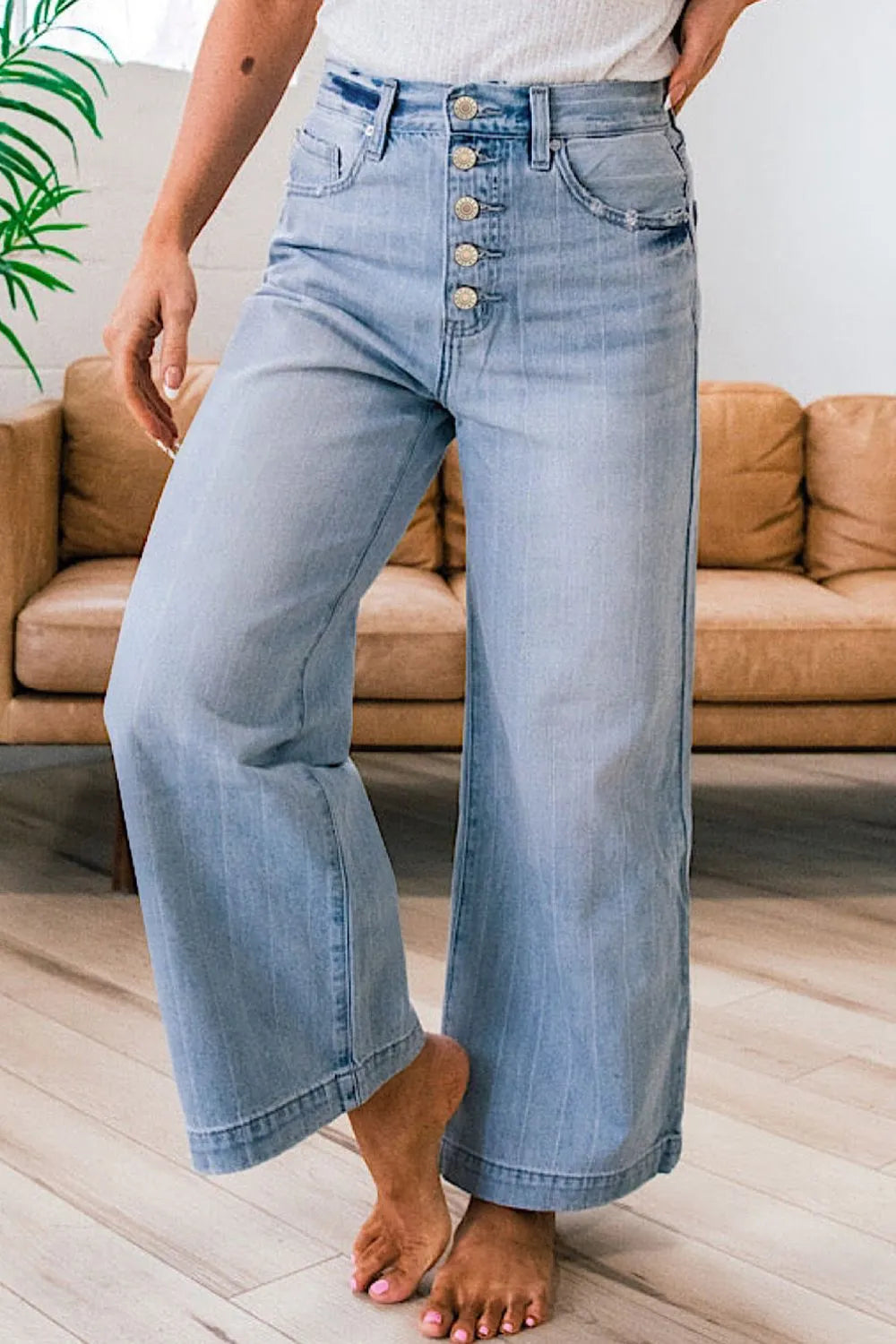 Wide Leg Button Fly Jeans