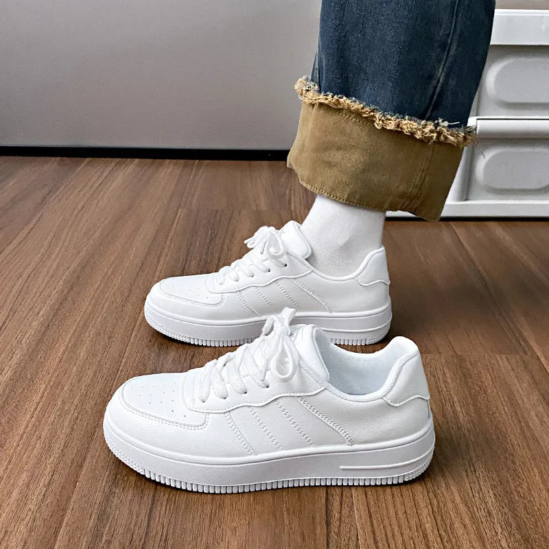 White Platform Lace-Up Round Toe Casual Chunky Sneakers