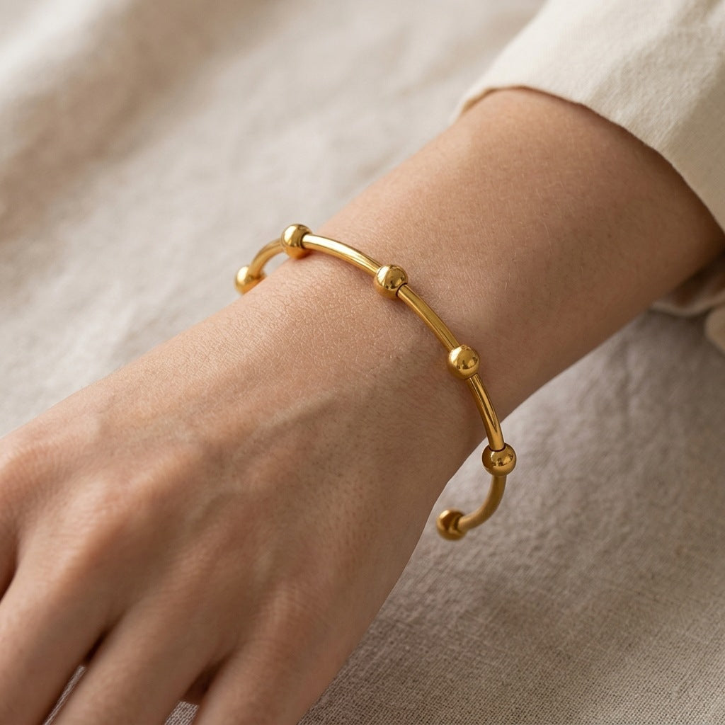 Golden Beaded Open-ended Bracelet