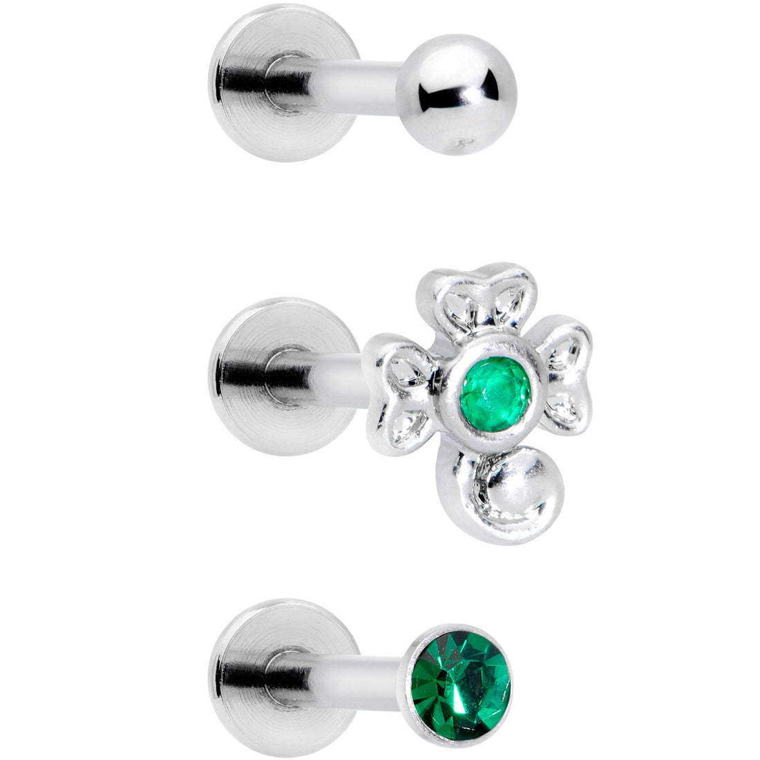 16G 5/16 Green Gem St Patricks Day Shamrock Labret Set of 3
