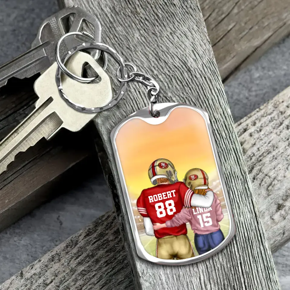 Personalized Couple Aluminum Keychain - 
 Gift Idea For Couple/Him/Her/Wife/Husband - Love You To The End Zone & Back