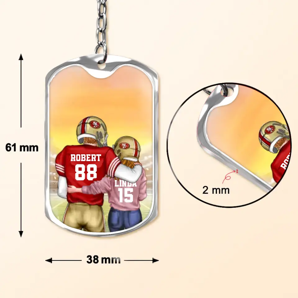 Personalized Couple Aluminum Keychain - 
 Gift Idea For Couple/Him/Her/Wife/Husband - Love You To The End Zone & Back