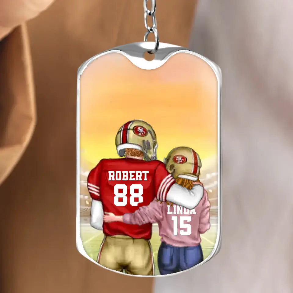Personalized Couple Aluminum Keychain - 
 Gift Idea For Couple/Him/Her/Wife/Husband - Love You To The End Zone & Back
