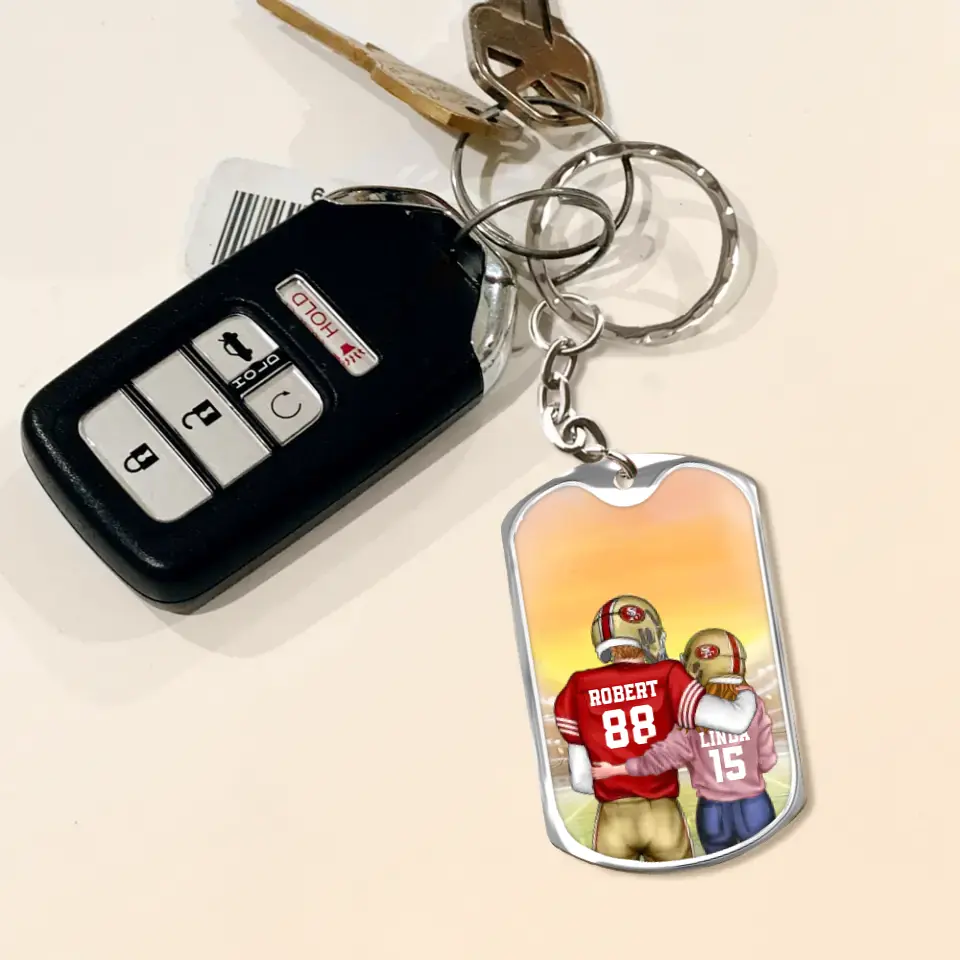 Personalized Couple Aluminum Keychain - 
 Gift Idea For Couple/Him/Her/Wife/Husband - Love You To The End Zone & Back