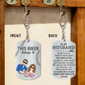 Personalized Biker Husband Aluminum Keychain - Couple With Up to 3 Kids - Gift Idea For Husband/Father - This Biker Belongs To