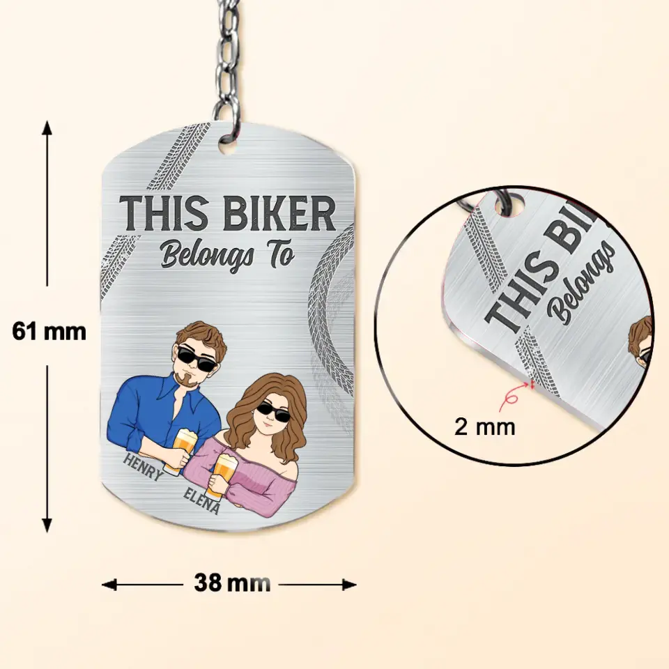Personalized Biker Husband Aluminum Keychain - Couple With Up to 3 Kids - Gift Idea For Husband/Father - This Biker Belongs To