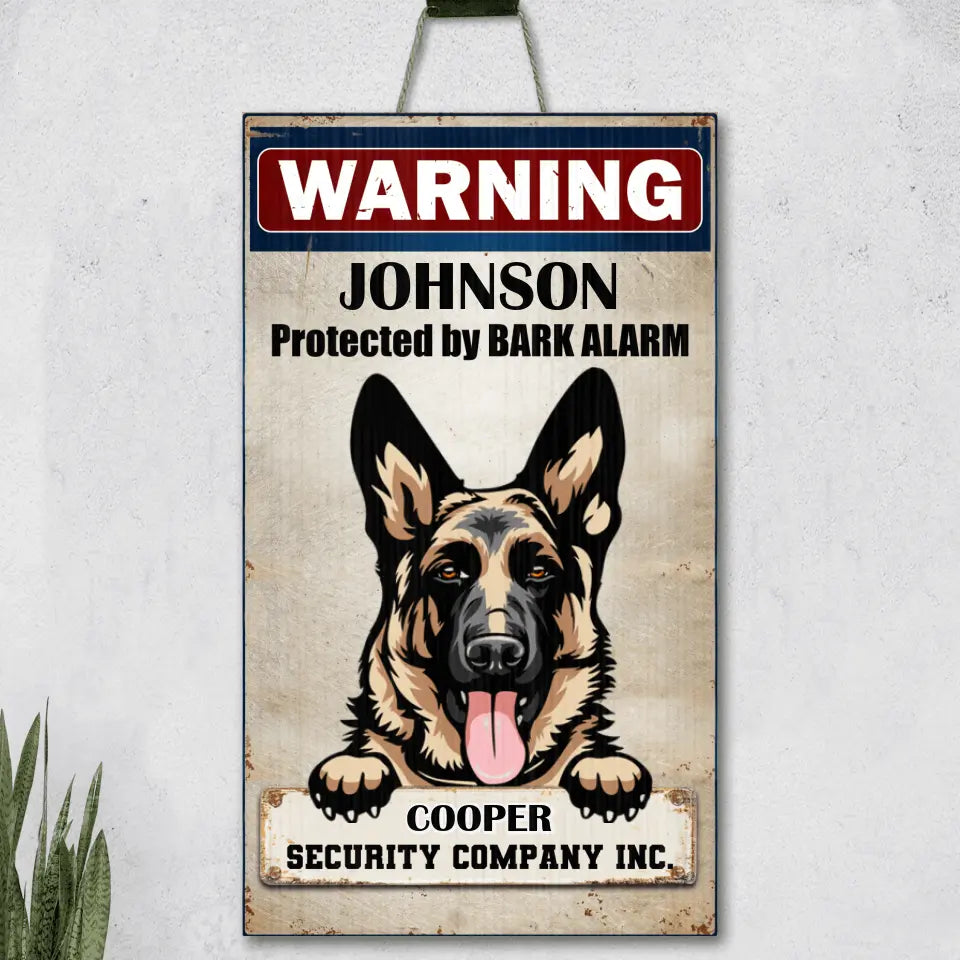 Personalized Warning Dog Rectangle Wooden Sign - Gift Idea For Dog Lover - Protected By Bark Alarm
