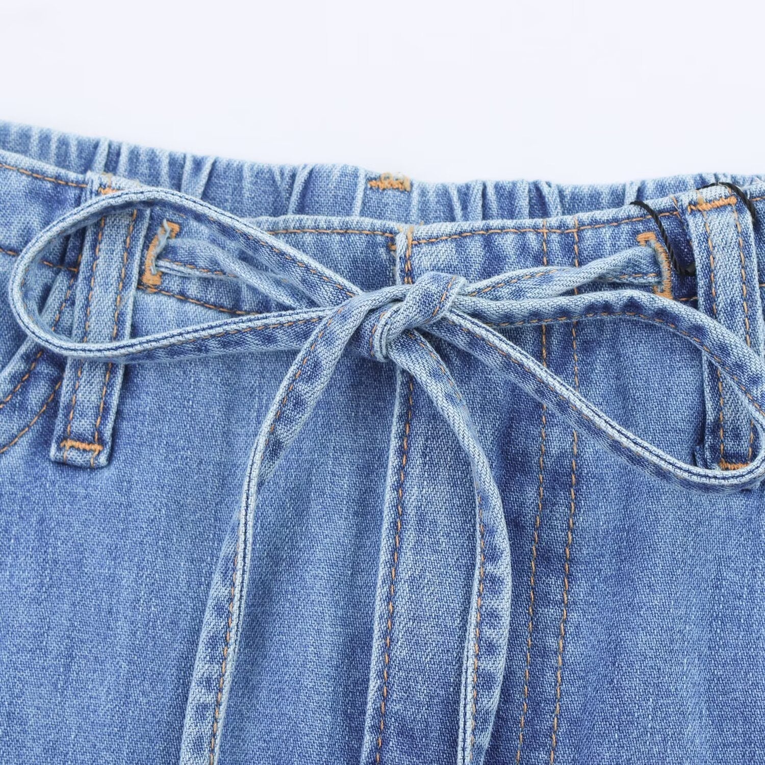 Women's Casual Blue Denim A-Line Mini Skirt with Drawstring - Image 3