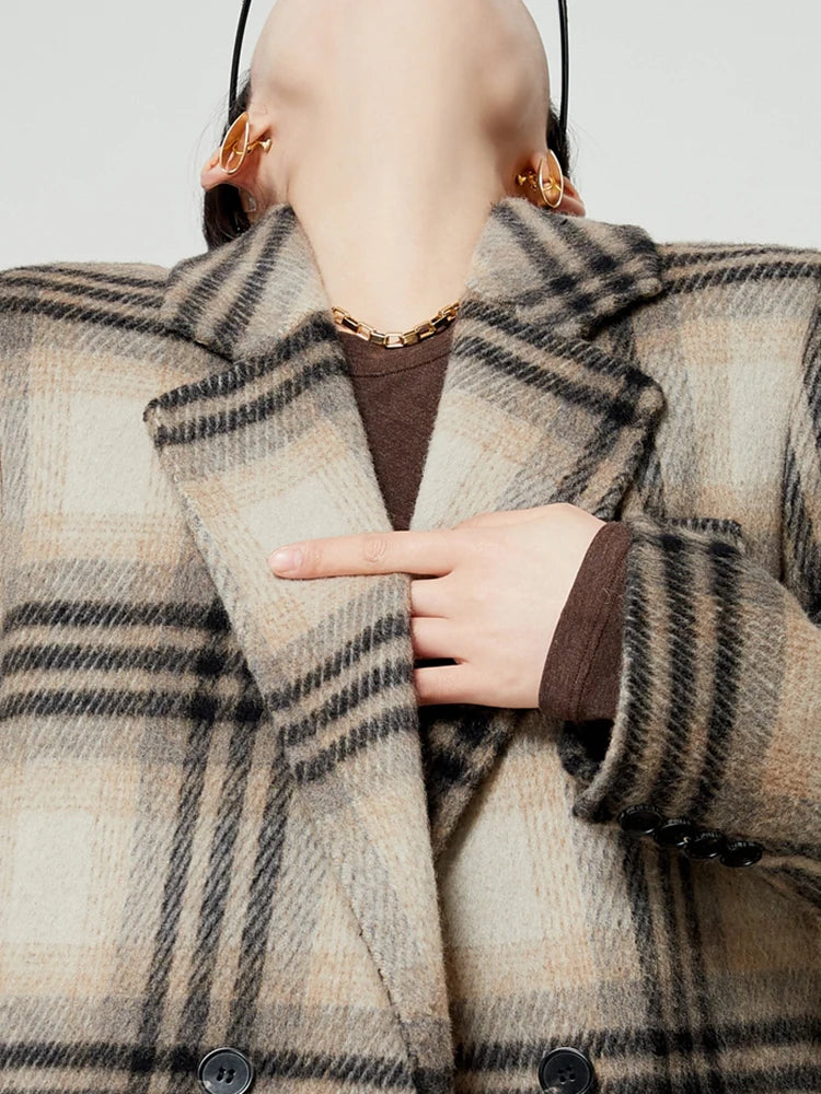 Women's Vintage Plaid Wool Blend Long Coat with Notched Collar - Image 6