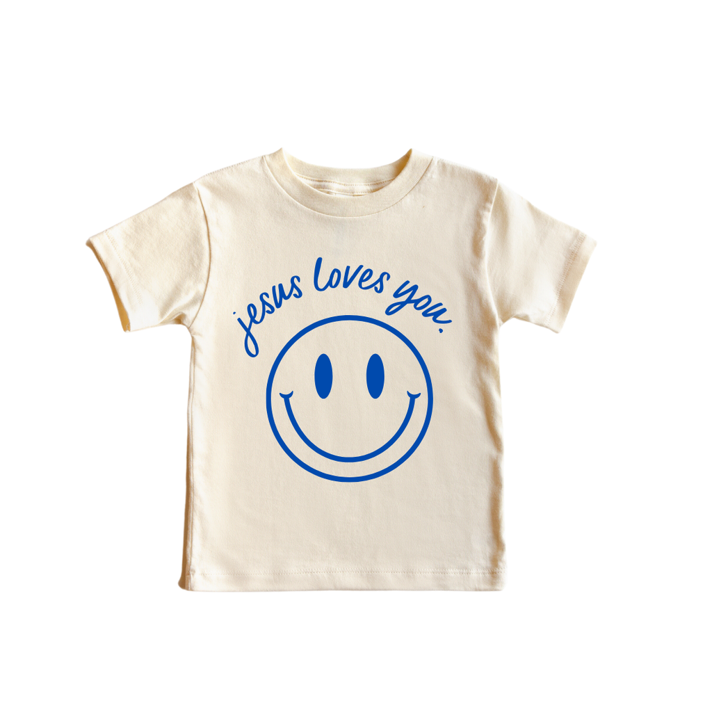 Jesus Loves You Smiley Youth Graphic Tee Unisex Cotton Crew Neck