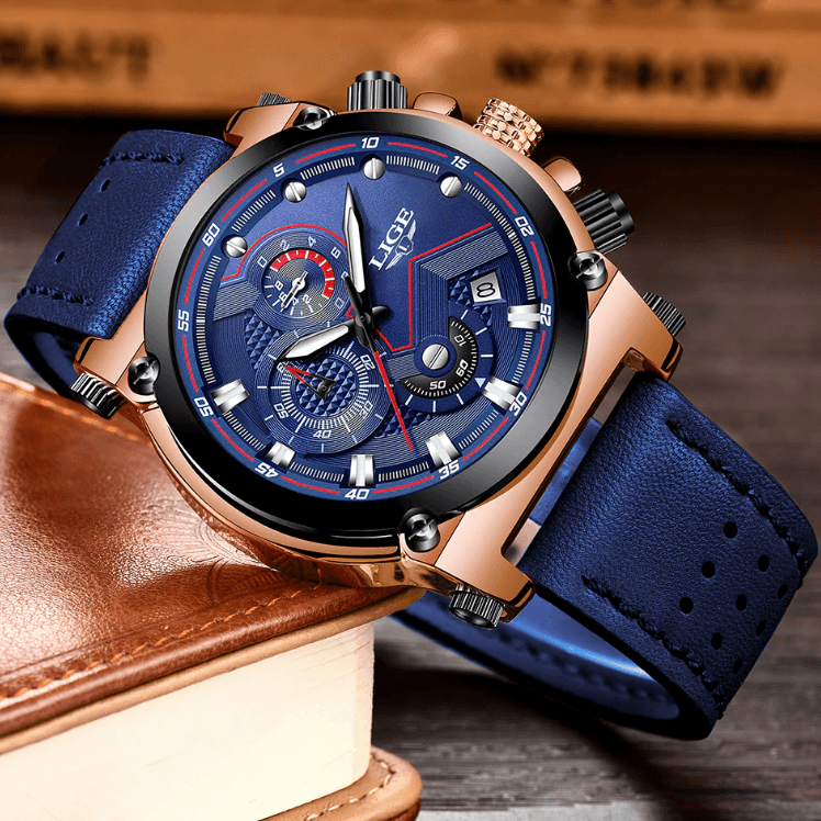 Modern Waterproof Quartz Watch with Genuine Leather Strap