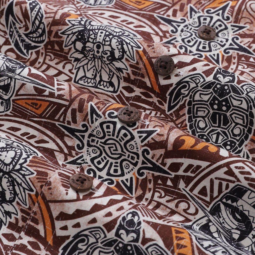 Vintage Tropical Hawaiian Shirt with Tiki Totem Print in Cotton