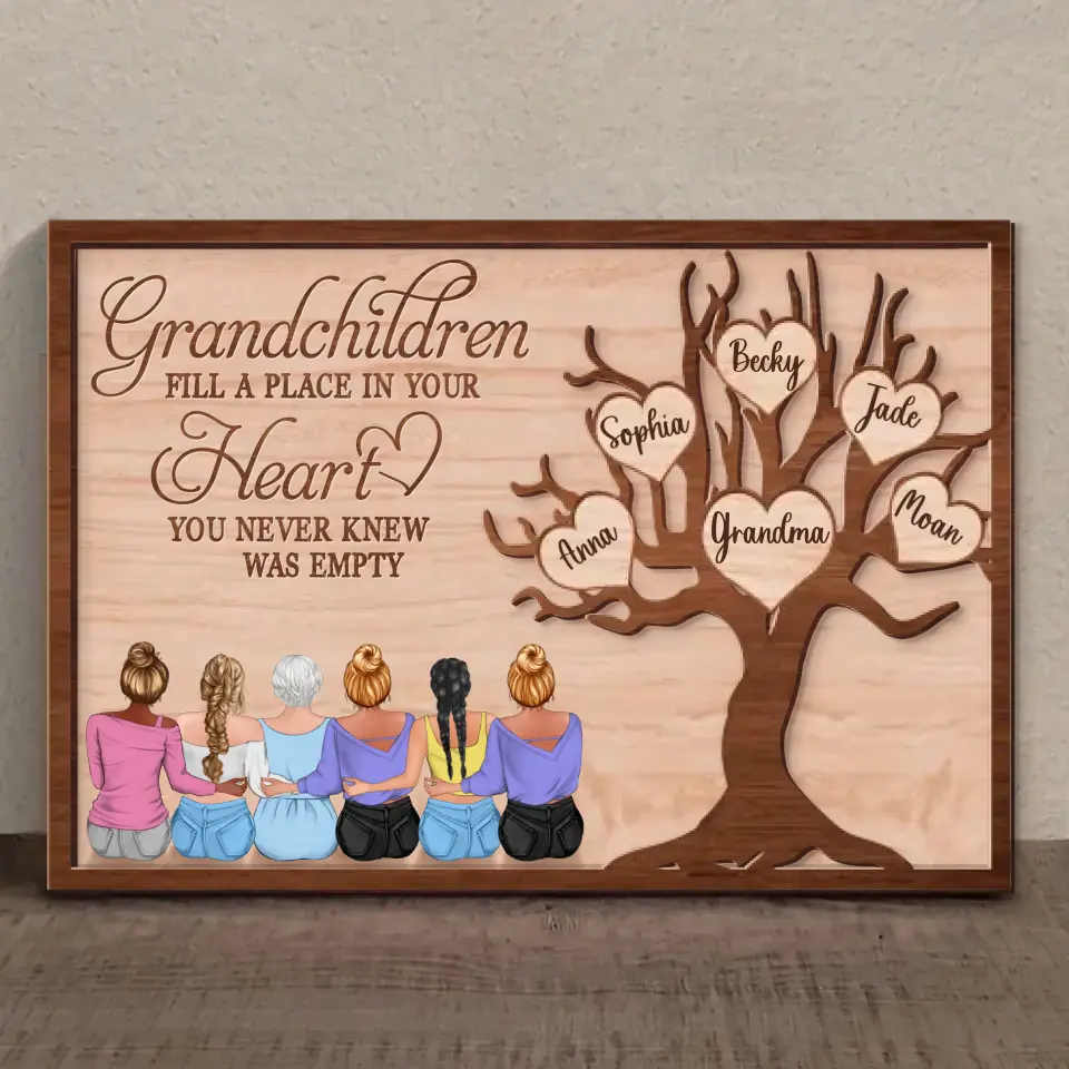 Personalized Grandma 2 Layered Wooden Art - Up to 5 Granddaughters - Gift Idea For Grandma/Mother's Day - Grandchildren Fill A Place In Your Heart