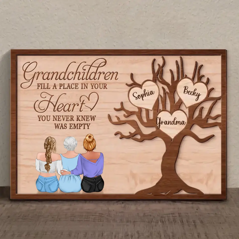 Personalized Grandma 2 Layered Wooden Art - Up to 5 Granddaughters - Gift Idea For Grandma/Mother's Day - Grandchildren Fill A Place In Your Heart