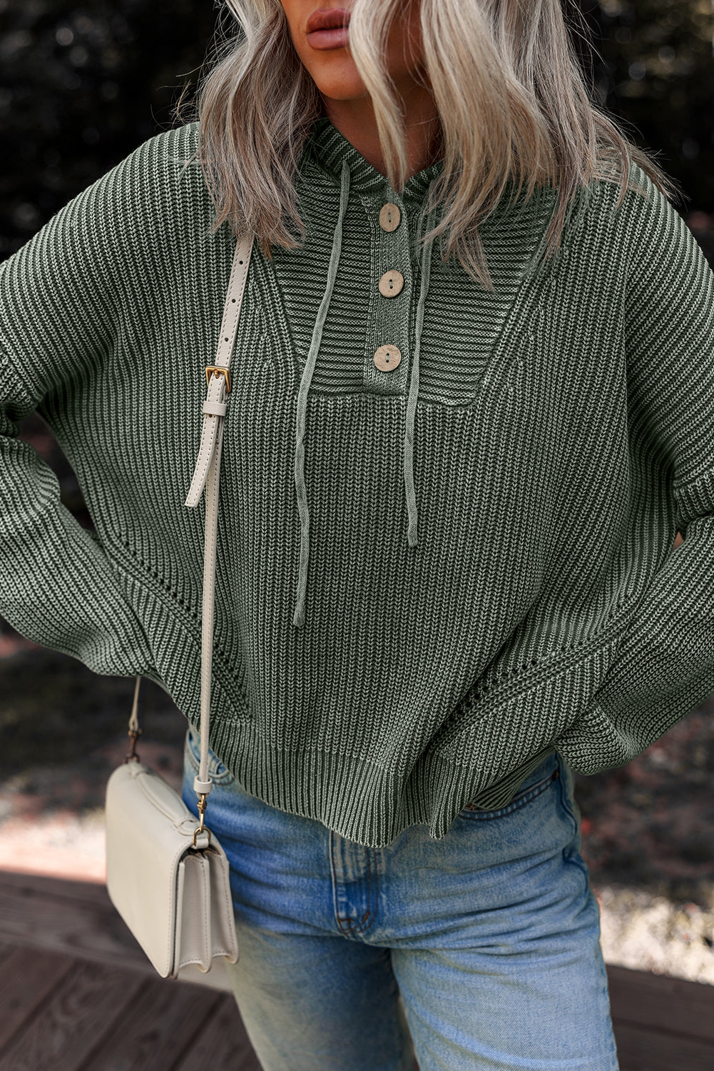 Sofioya Knit Drawstring Hooded Sweater