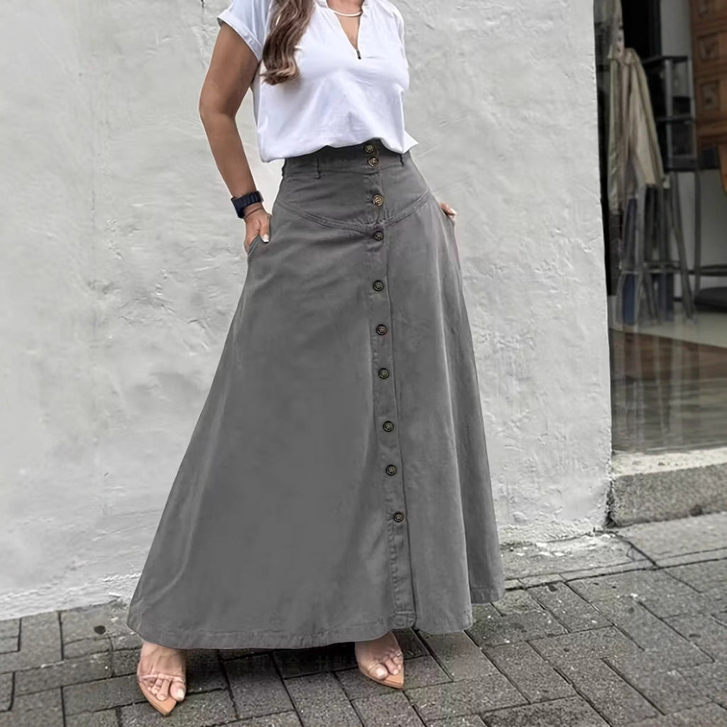 Women's High-Waist A-Line Maxi Skirt in Neutral Earth Tones