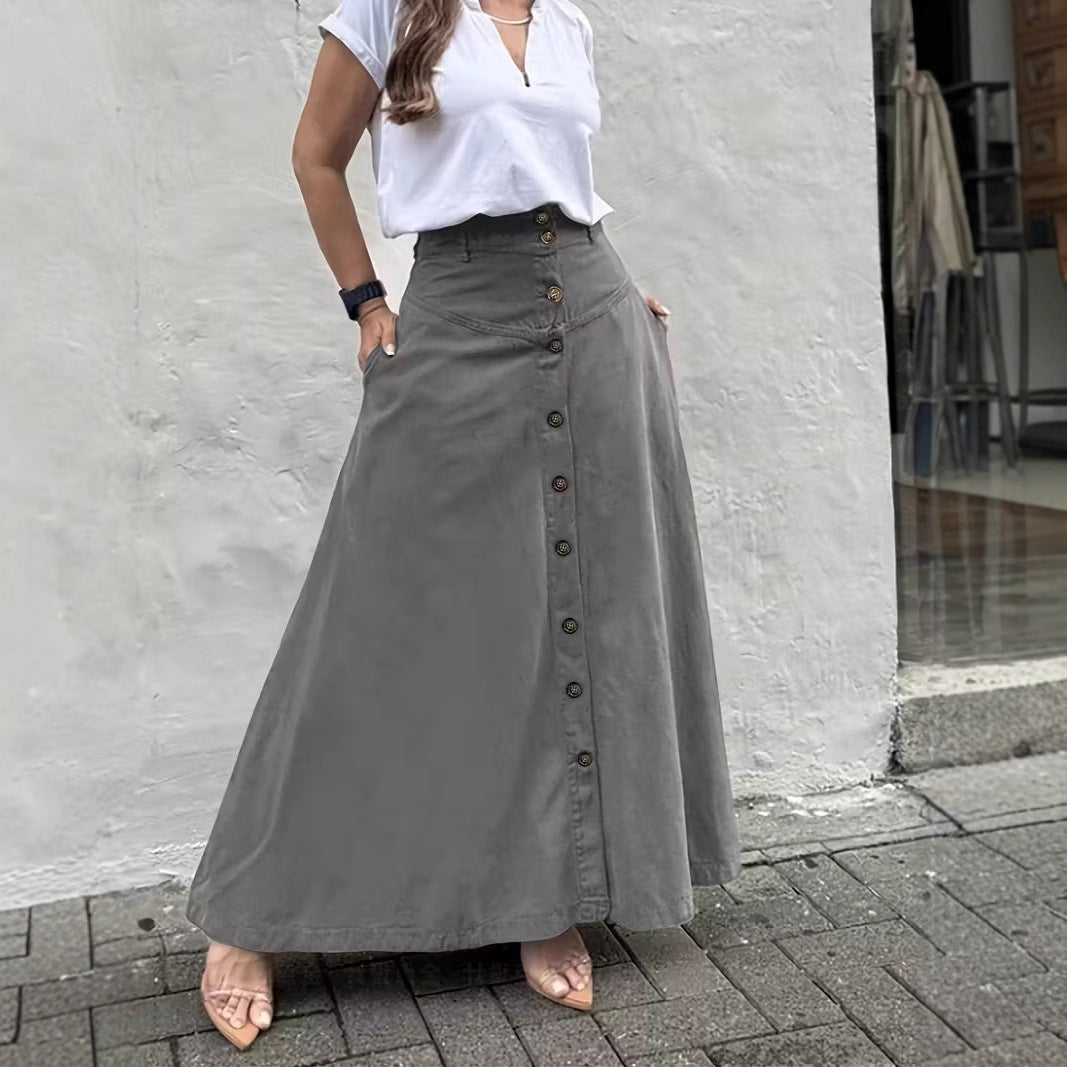 Women's High-Waist A-Line Maxi Skirt in Neutral Earth Tones