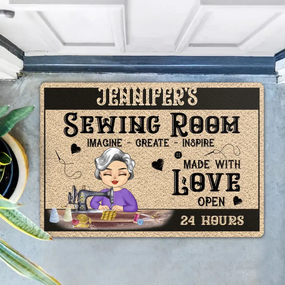 Personalized Sewing Woman Doormat - Mother's Day Gift For Mom/Grandma - Sewing Room