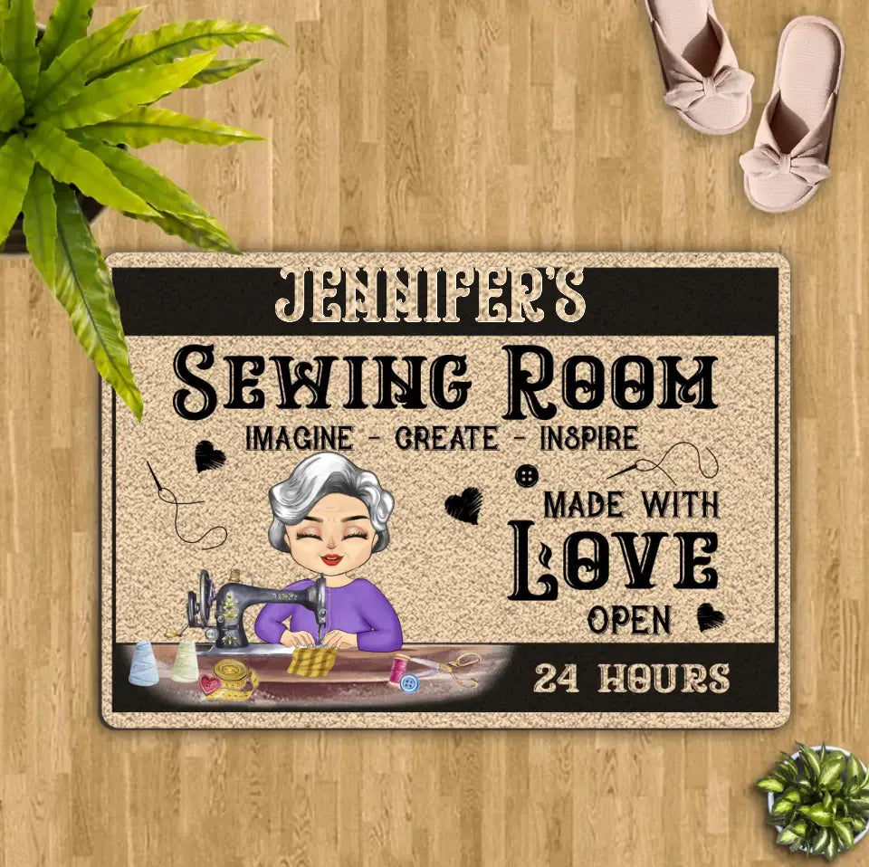 Personalized Sewing Woman Doormat - Mother's Day Gift For Mom/Grandma - Sewing Room