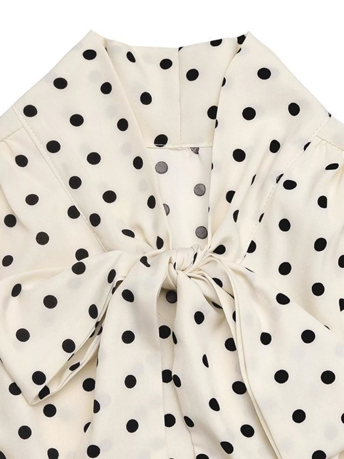 Polka Dot Tie Front Long Sleeve Midi Dress