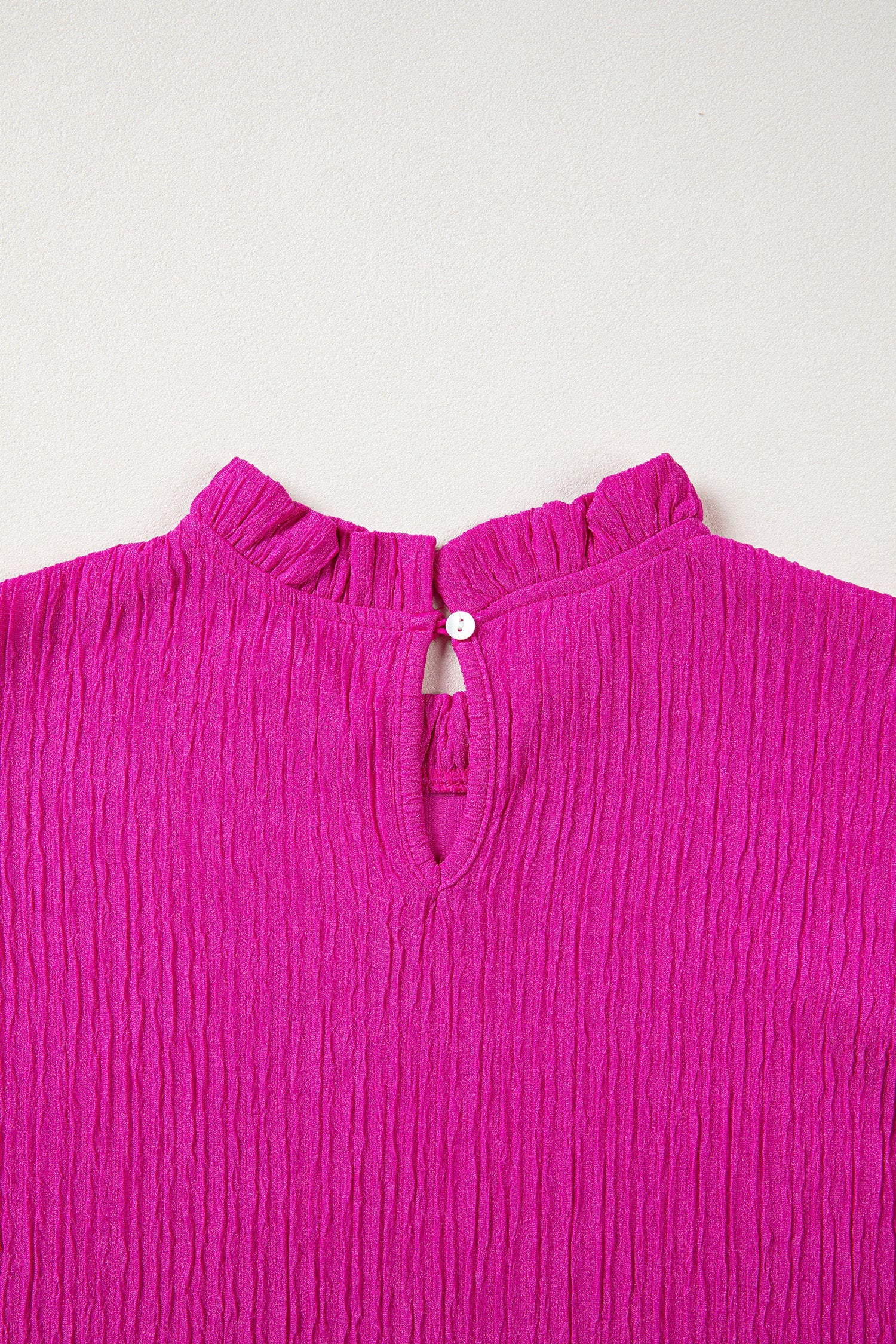 Londyn Trim Short Sleeve Blouse in Magenta Ruffle Detail