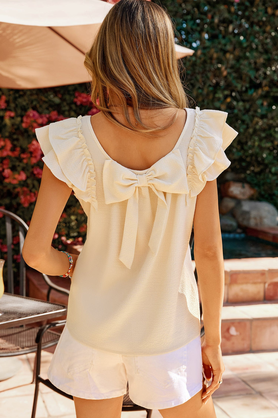 Sloan Back Ruffled Sleeveless Top - Romantic Shift Blouse