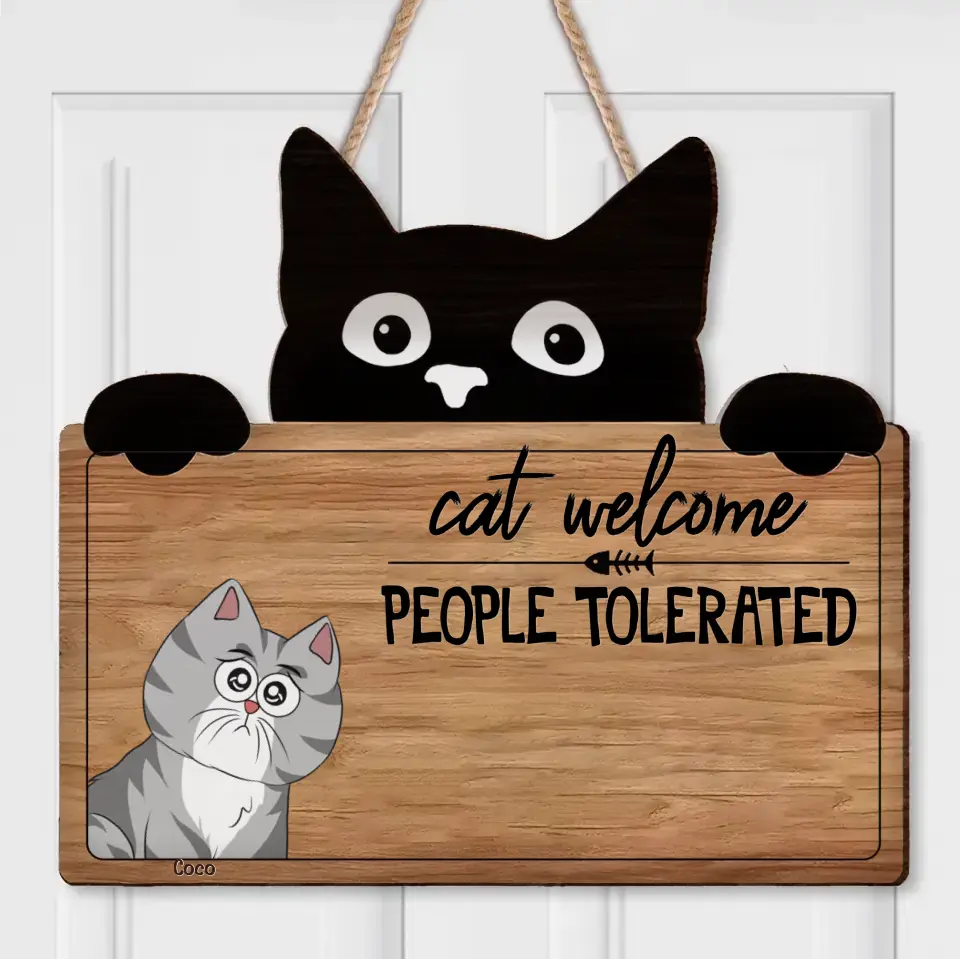 Personalized Cat Wooden Sign - Up to 4 Cats - Gift Idea for Cat Lovers - Cats Welcome People Tolerated