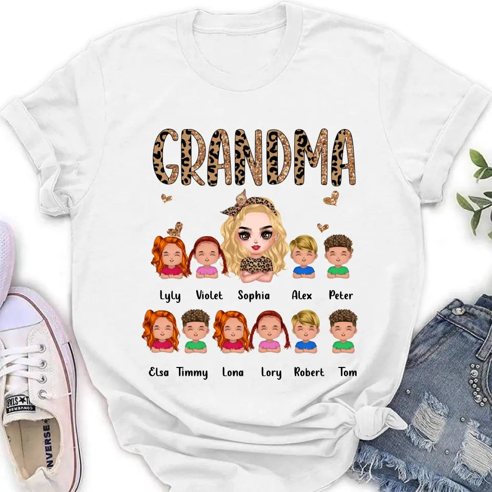 Personalized Leopard Grandma T-shirt/Hoodie - Gift Idea For Grandma/Mother's Day - Up to 10 Kids - Grandma