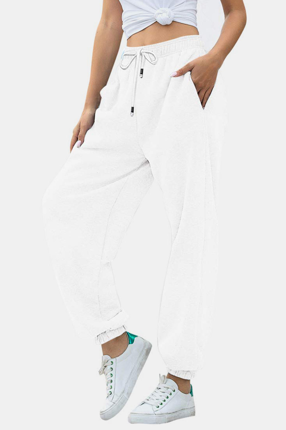 Women's Black Elastic Waist Jogger Pants with Side Pockets - Image 8