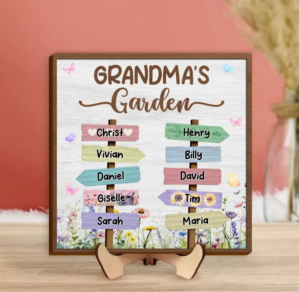 Personalized Grandma's Garden 2 Layered Wooden Art - Up to 10 Kids - Gift Idea For Grandma/Mom/Mother's Day