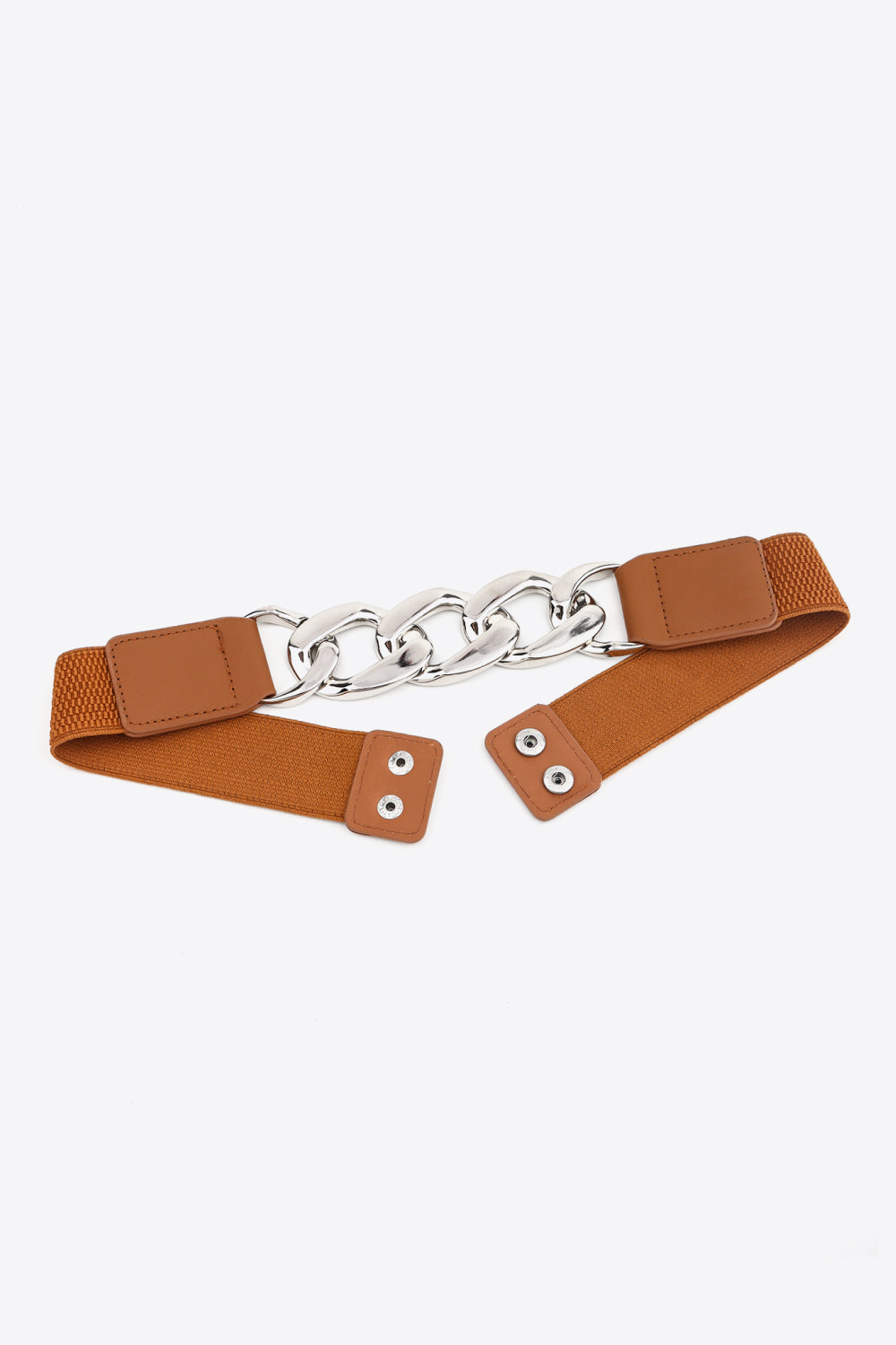 Chain Detail Elastic Belt with Alloy Buckle | PU Leather
