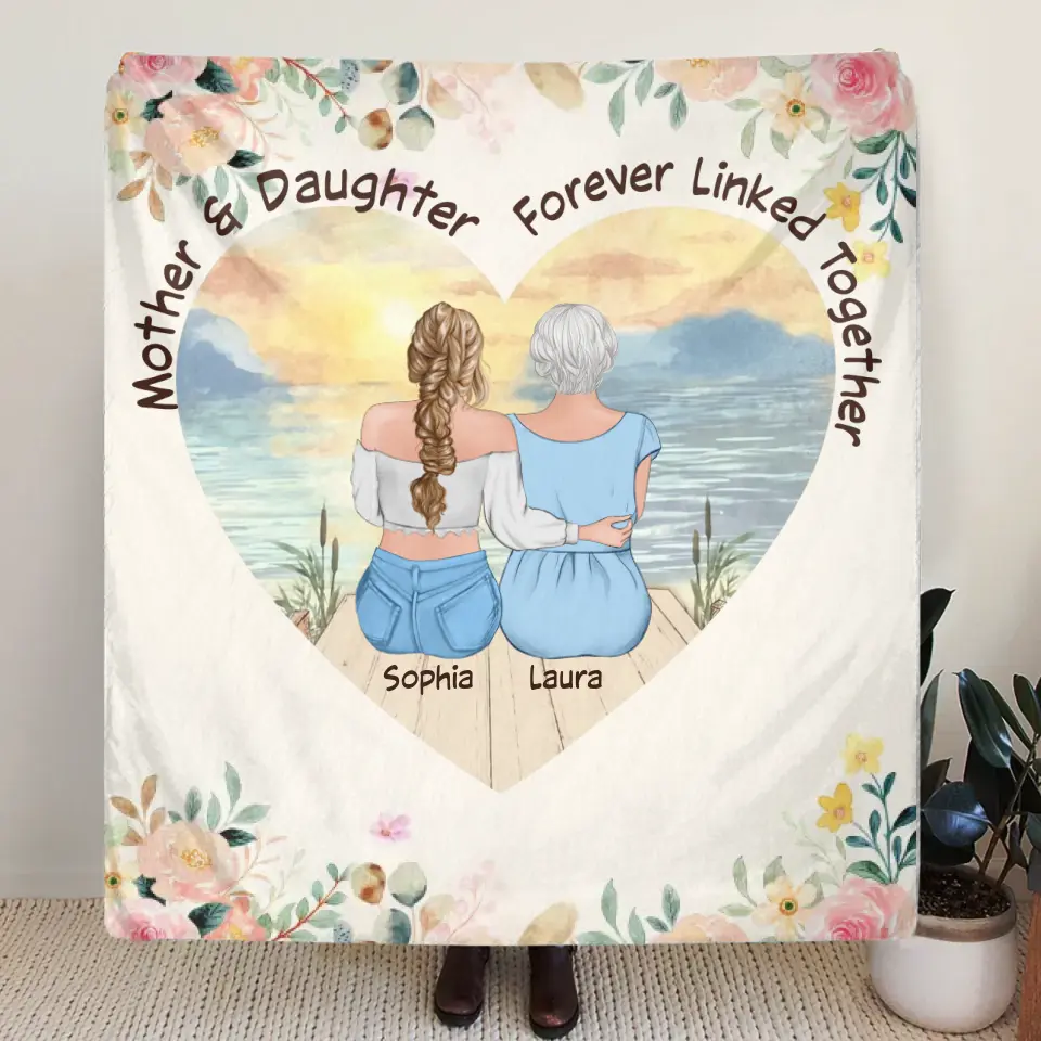 Personalized Mom & Daughter Quilt/Fleece Throw Blanket - Mother's Day Gift Idea To Mom - Mother & Daughter Forever Linked Together