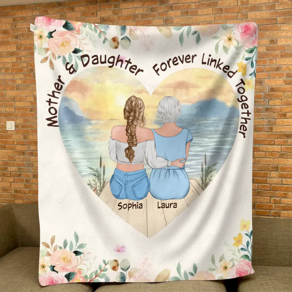 Personalized Mom & Daughter Quilt/Fleece Throw Blanket - Mother's Day Gift Idea To Mom - Mother & Daughter Forever Linked Together