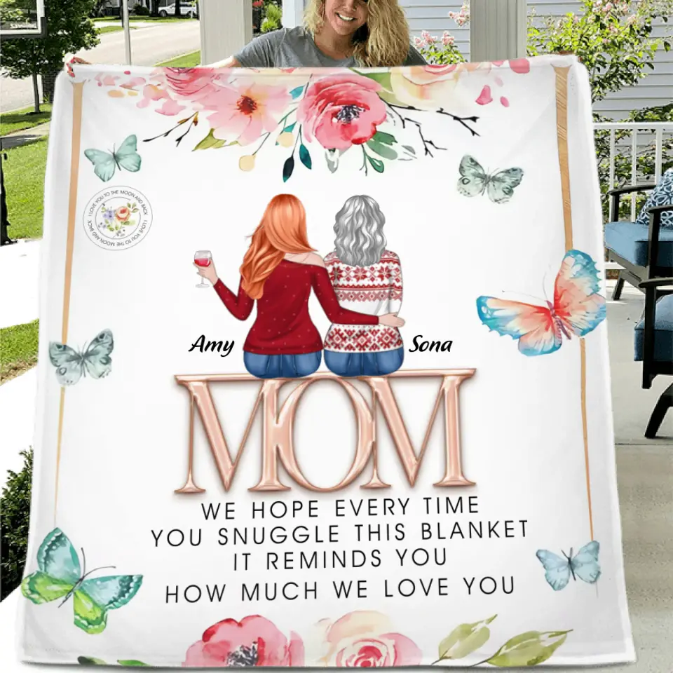 Personalized Mom & Daughter Quilt/Fleece Throw Blanket - Up to 4 Daughters - Mother's Day Gift Idea To Mom - It Reminds You How Much We Love You