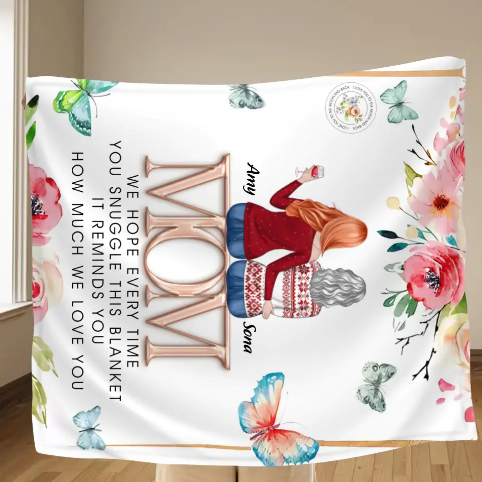 Personalized Mom & Daughter Quilt/Fleece Throw Blanket - Up to 4 Daughters - Mother's Day Gift Idea To Mom - It Reminds You How Much We Love You