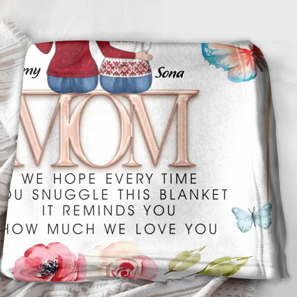Personalized Mom & Daughter Quilt/Fleece Throw Blanket - Up to 4 Daughters - Mother's Day Gift Idea To Mom - It Reminds You How Much We Love You